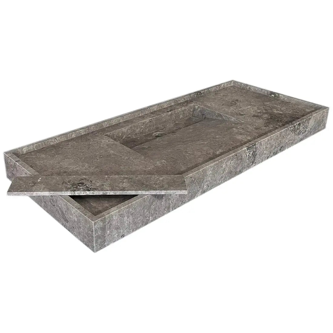 Tundra Grey Marble Rectangular Wall-Mount Bathroom Sink with Hidden Drain 48x20x5 by GobekDesign
