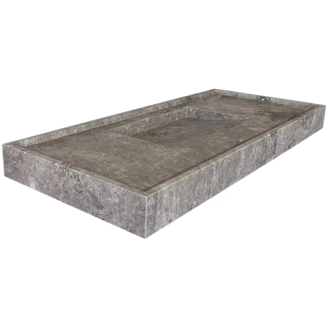 Tundra Grey Marble Rectangular Wall-Mount Bathroom Sink with Hidden Drain 48x20x5 by GobekDesign