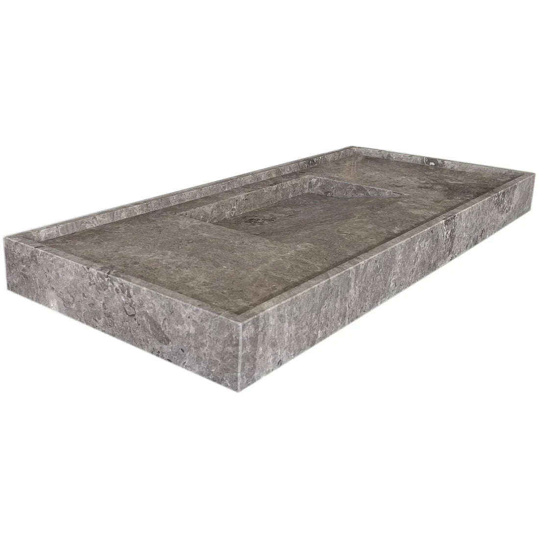 Tundra Grey Marble Rectangular Wall-mount Bathroom Sink Hidden Drain (W)20" (L)48" (H)5" by GobekDesign