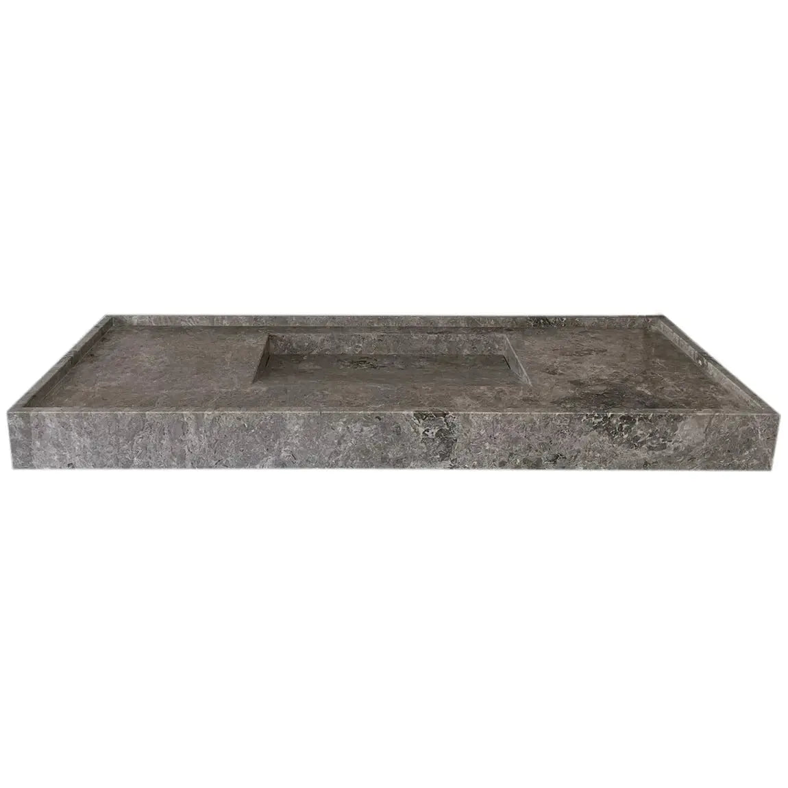 Tundra Grey Marble Rectangular Wall-Mount Bathroom Sink with Hidden Drain 48x20x5 by GobekDesign