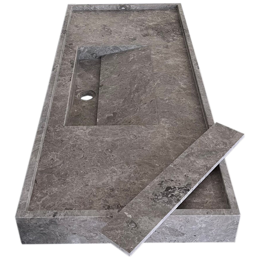 Tundra Grey Marble Rectangular Wall-mount Bathroom Sink Hidden Drain (W)20" (L)48" (H)5" by GobekDesign