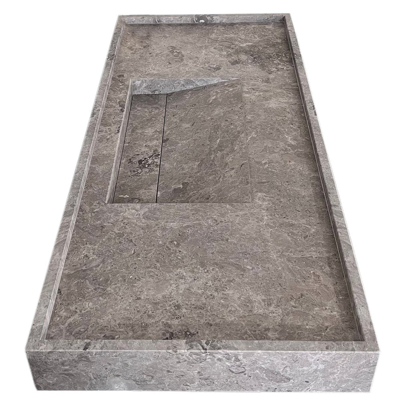 Tundra Grey Marble Rectangular Wall-mount Bathroom Sink Hidden Drain (W)20" (L)48" (H)5" by GobekDesign