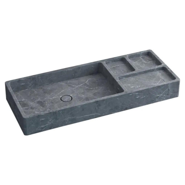 Tundra Gray Marble Wall Mount Rectangular Sink Handcrafted Modern Design 40x16x5