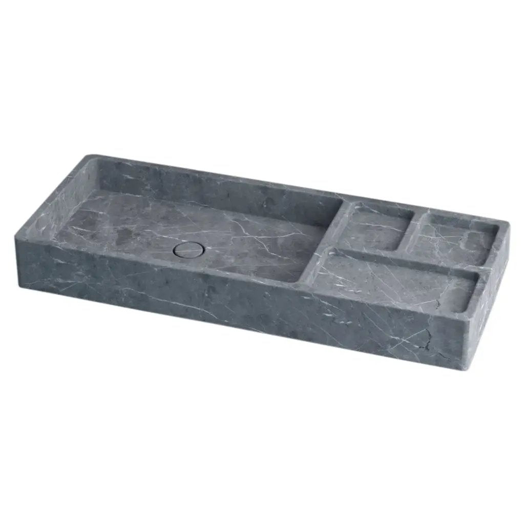 Tundra Gray Marble Wall Mount Rectangular Sink Handcrafted Modern Design 40x16x5 by GobekDesign