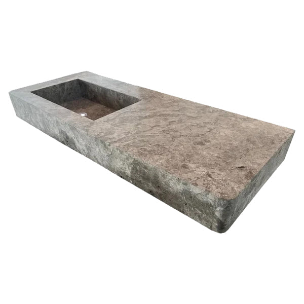 Tundra Gray Marble Rectangular Wall-mount Vanity Top Sink (W)20" (L)48" (H)5" by GobekDesign