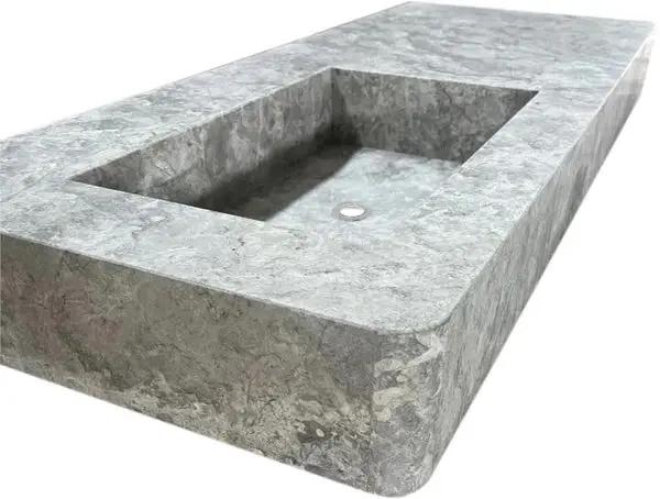 Tundra Gray Marble Wall Mounted Rectangular Vanity Sink 48x20 by GobekDesign