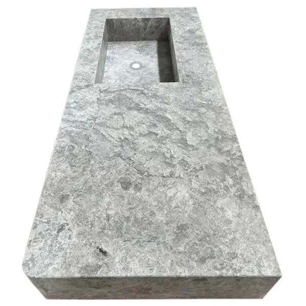 Tundra Gray Marble Wall Mounted Rectangular Vanity Sink 48x20 by GobekDesign