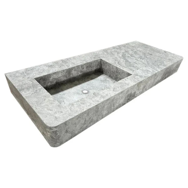 Tundra Gray Marble Rectangular Wall-mount Vanity Top Sink (W)20" (L)48" (H)5" by GobekDesign