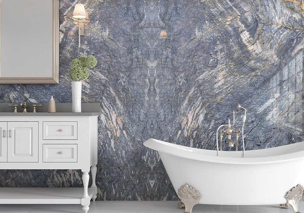 Tungsten Polished Quartzite Slab Random room scene