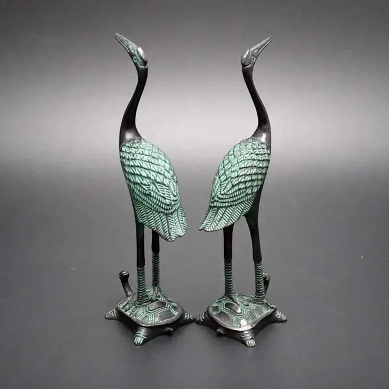 Antique Crane & Turtle Statue Set for Luxury Home & Office Decor by House Of Avana