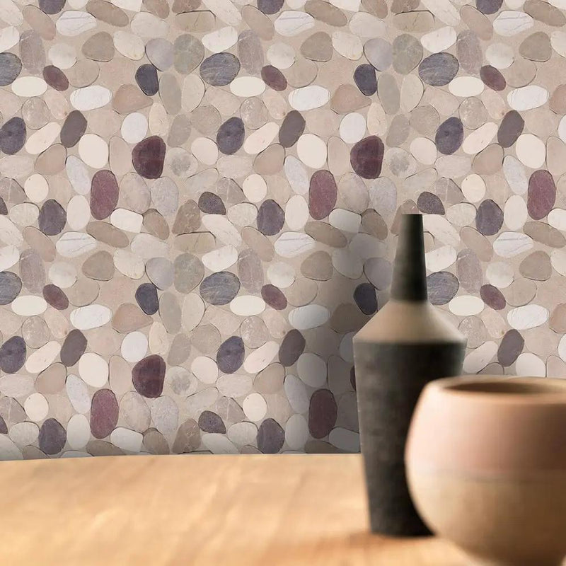 Tuscan Harmony White Tan Natural Pebble Mosaics 12x12 by Stonetiledepot