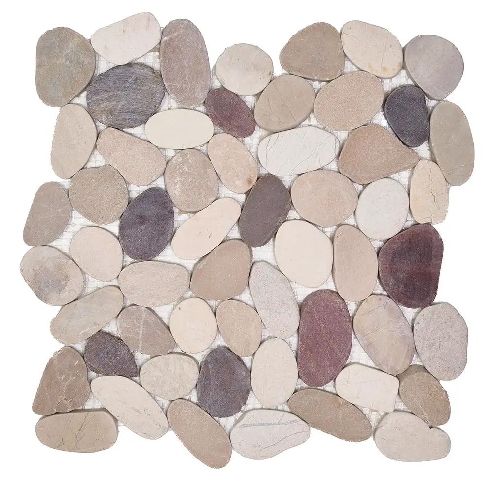 Tuscan Harmony White Tan Natural Pebble Mosaics 12x12 by Stonetiledepot