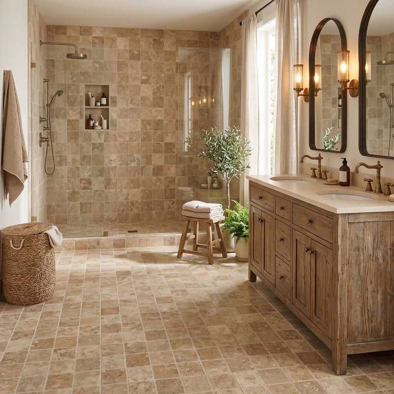 Tuscany Beige Honed Filled Travertine Tiles 5 1/2x5 1/2