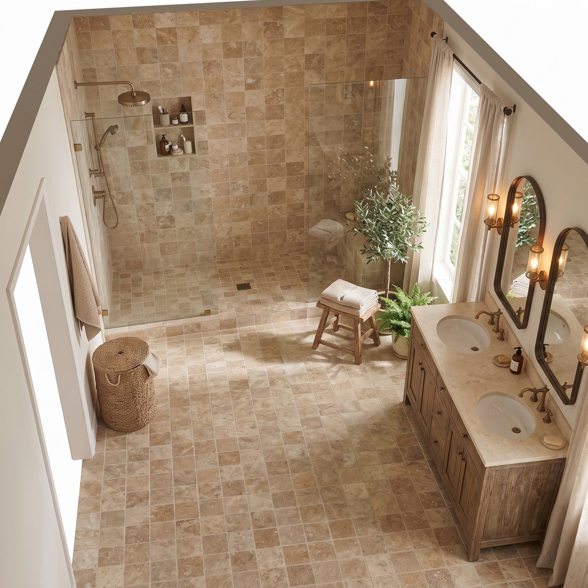 Tuscany Beige Honed Filled Travertine Tiles 5 1/2x5 1/2, photo 3 of 4