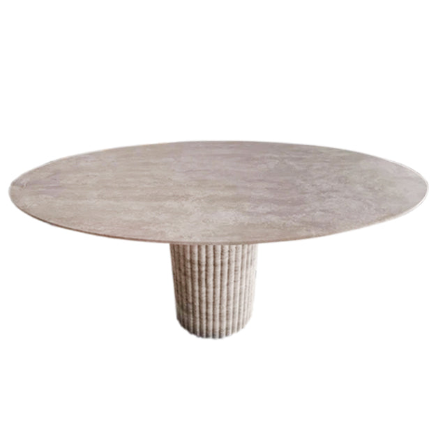 Tuscany Beige Travertine Vein-cut Oval Shape Coffee Table Fluted Leg (W)24" (L)50" (H)23" by GobekDesign