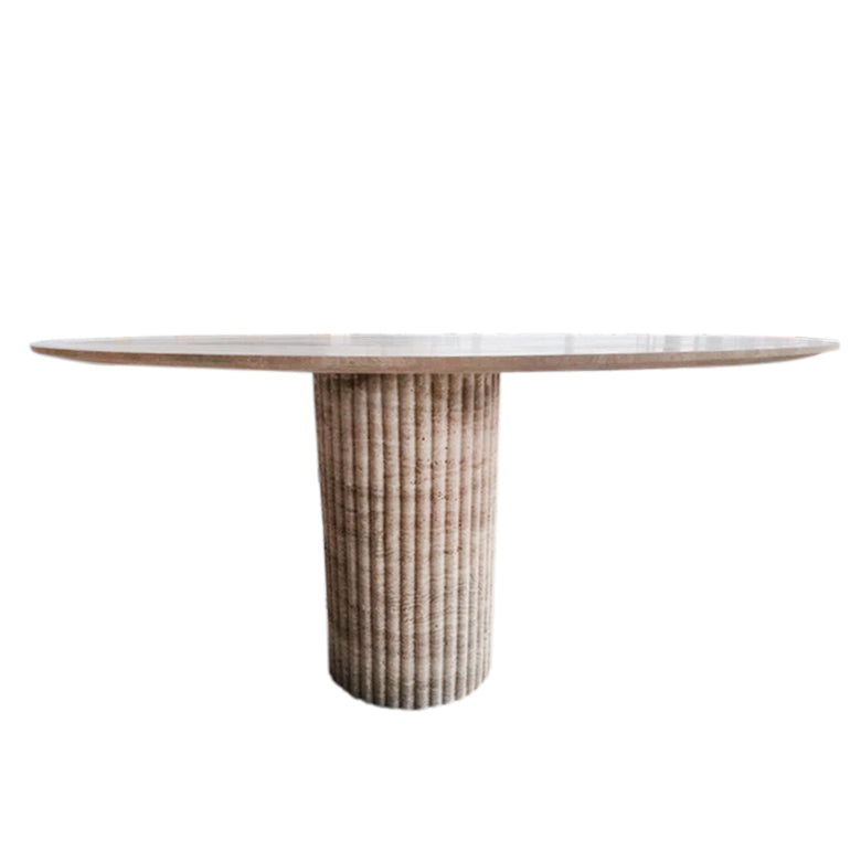 Tuscany Beige Travertine Vein-cut Oval Shape Coffee Table Fluted Leg (W)24" (L)50" (H)23" by GobekDesign