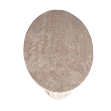 Tuscany Beige Travertine Vein-cut Oval Shape Coffee Table Fluted Leg (W)24" (L)50" (H)23" by GobekDesign