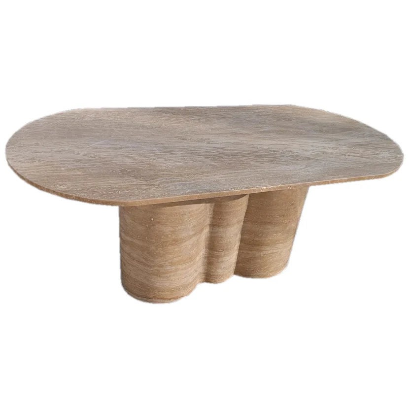 Tuscany Walnut Travertine Vein-cut Oval Shape Coffee Table Wavy Legs (W)20" (L)40" (H)18" by GobekDesign