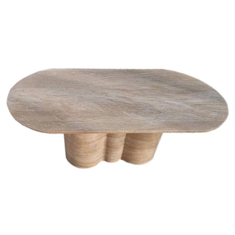 Tuscany Walnut Travertine Vein-cut Oval Shape Coffee Table Wavy Legs (W)20" (L)40" (H)18" by GobekDesign