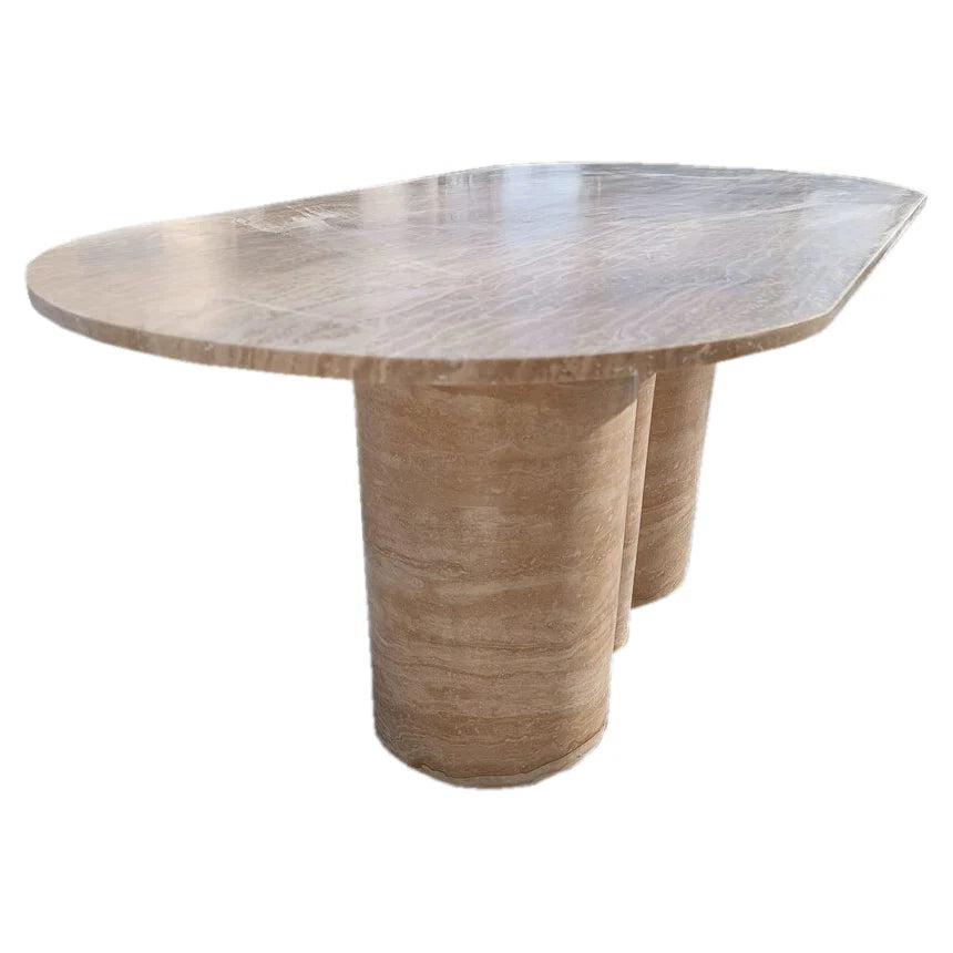 Tuscany Walnut Travertine Vein-cut Oval Shape Coffee Table Wavy Legs (W)20" (L)40" (H)18" by GobekDesign