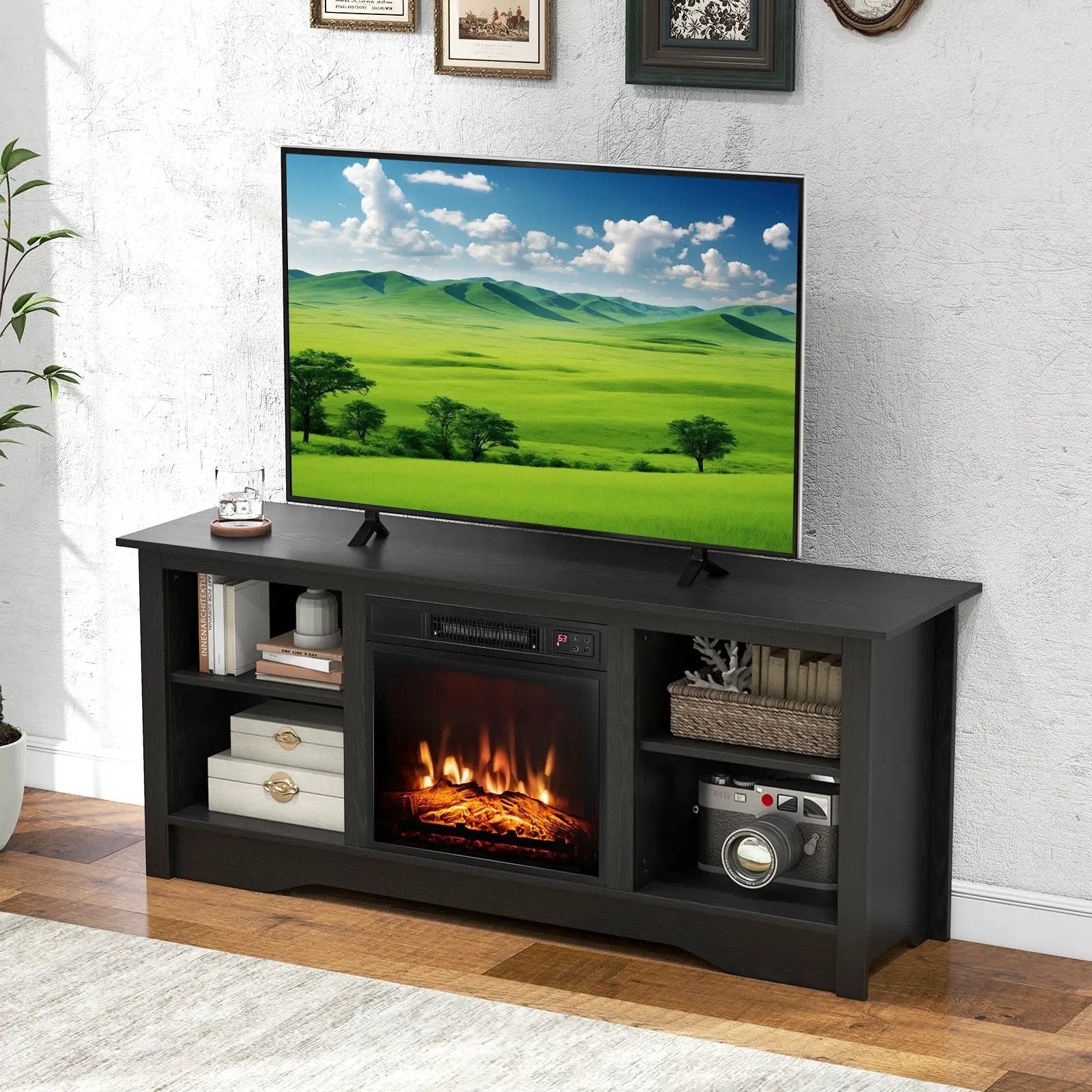 TV Stand for up to 65 Inch Flat Screen TVs with Adjustable Shelves for 18 Inch Electric Fireplace (Not Included) by DirectDeals