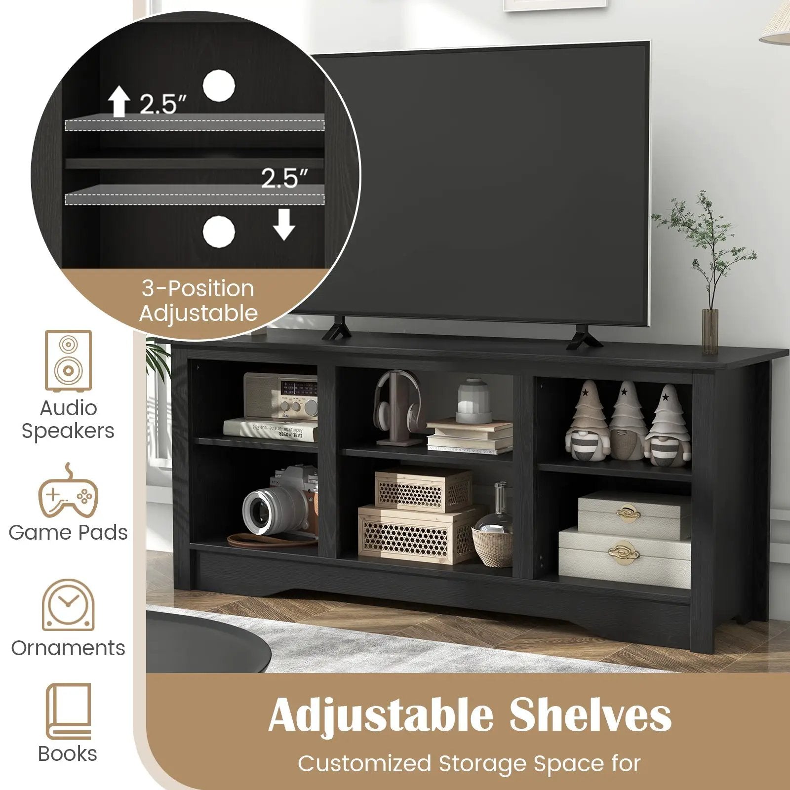 TV Stand for up to 65 Inch Flat Screen TVs with Adjustable Shelves for 18 Inch Electric Fireplace (Not Included) by DirectDeals