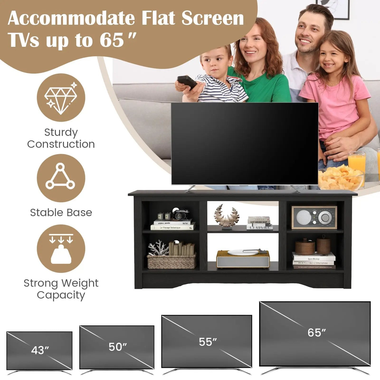 TV Stand for up to 65 Inch Flat Screen TVs with Adjustable Shelves for 18 Inch Electric Fireplace (Not Included) by DirectDeals