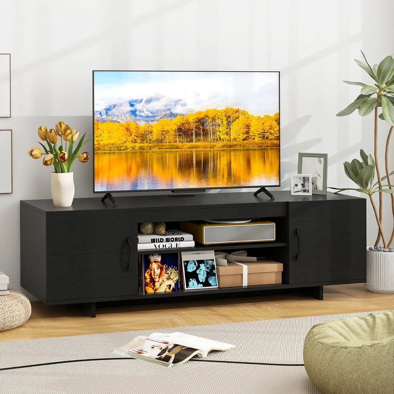 TV Stand with Power Outlet and 2 Cable Holes for 65 Inch TVs by DirectDeals