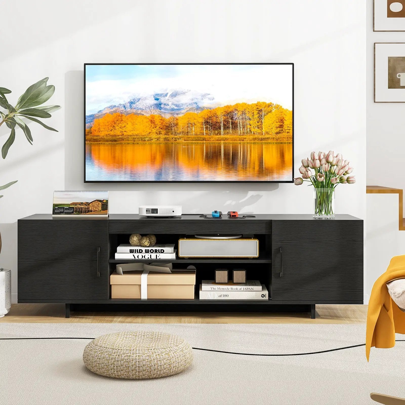 TV Stand with Power Outlet and 2 Cable Holes for 65 Inch TVs by DirectDeals