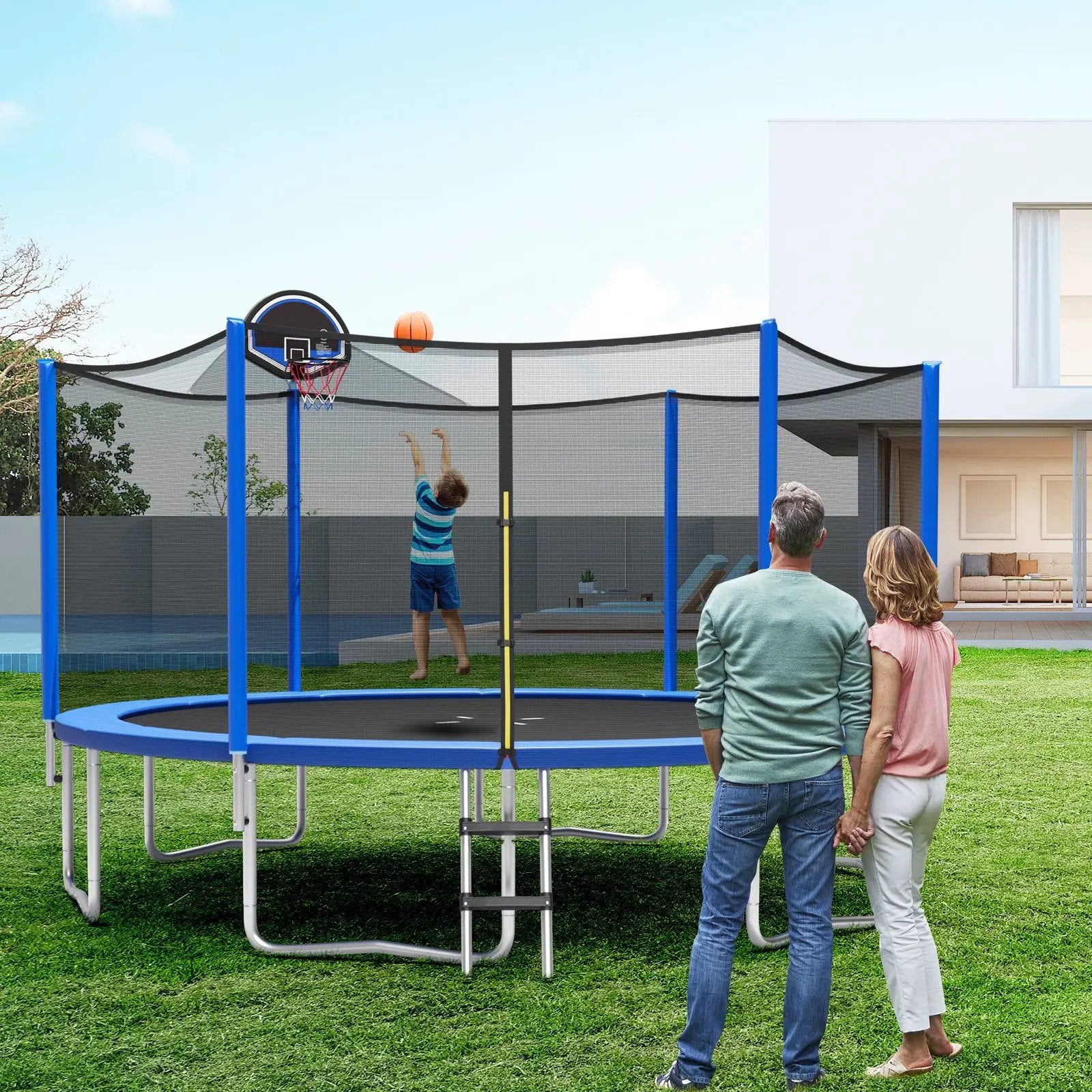 12/14/15/16 Feet Outdoor Recreational Trampoline with Enclosure Net-14 ft by DirectDeals