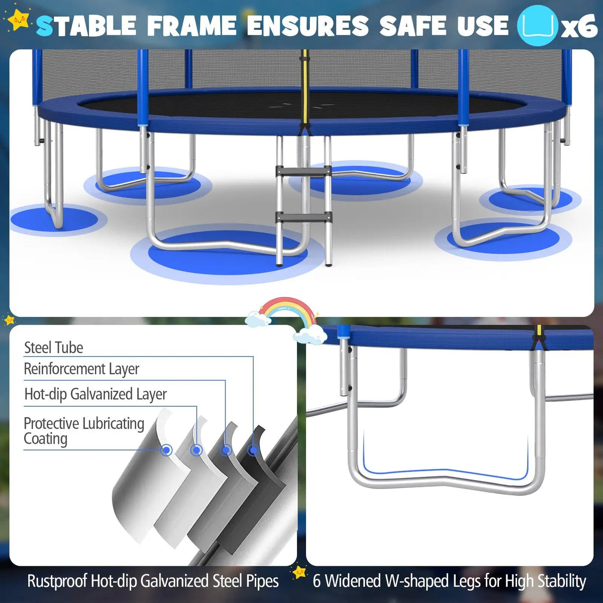 12/14/15/16 Feet Outdoor Recreational Trampoline with Enclosure Net-14 ft by DirectDeals