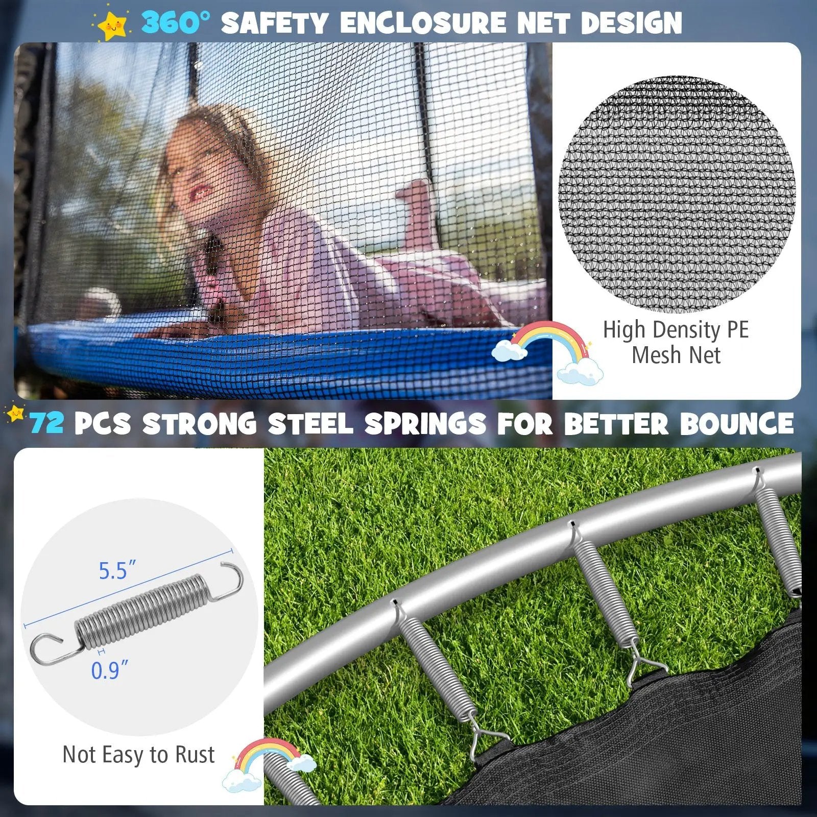 12/14/15/16 Feet Outdoor Recreational Trampoline with Enclosure Net-14 ft by DirectDeals