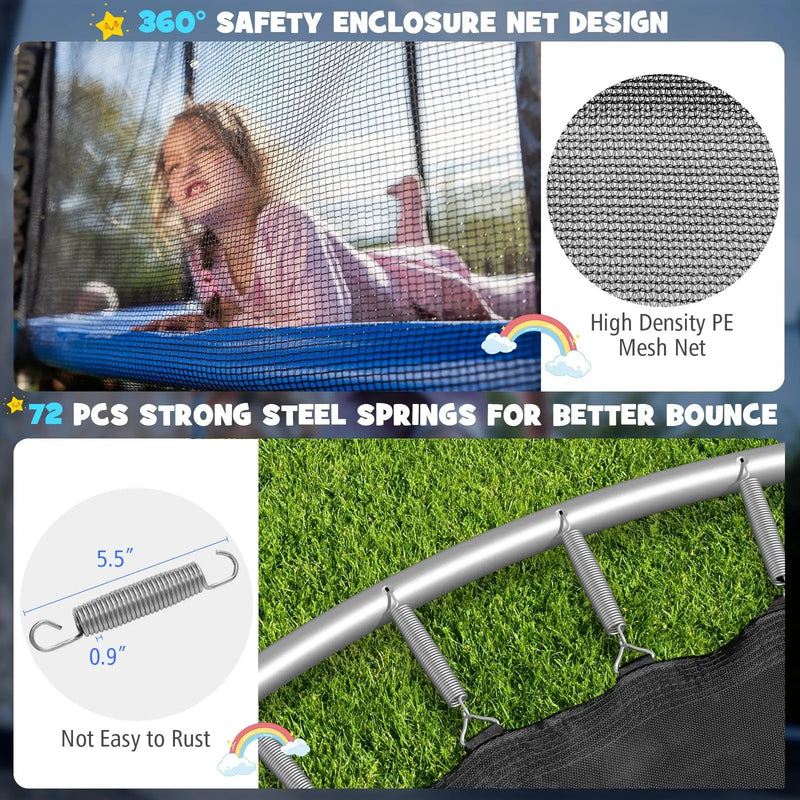 12/14/15/16 Feet Outdoor Recreational Trampoline with Enclosure Net-14 ft by DirectDeals
