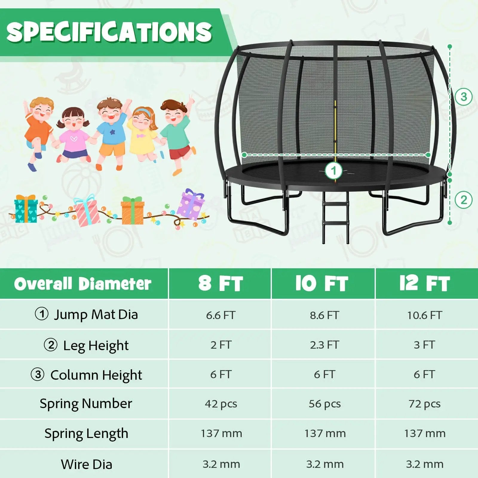 12FT ASTM Approved Recreational Trampoline with Ladder by DirectDeals