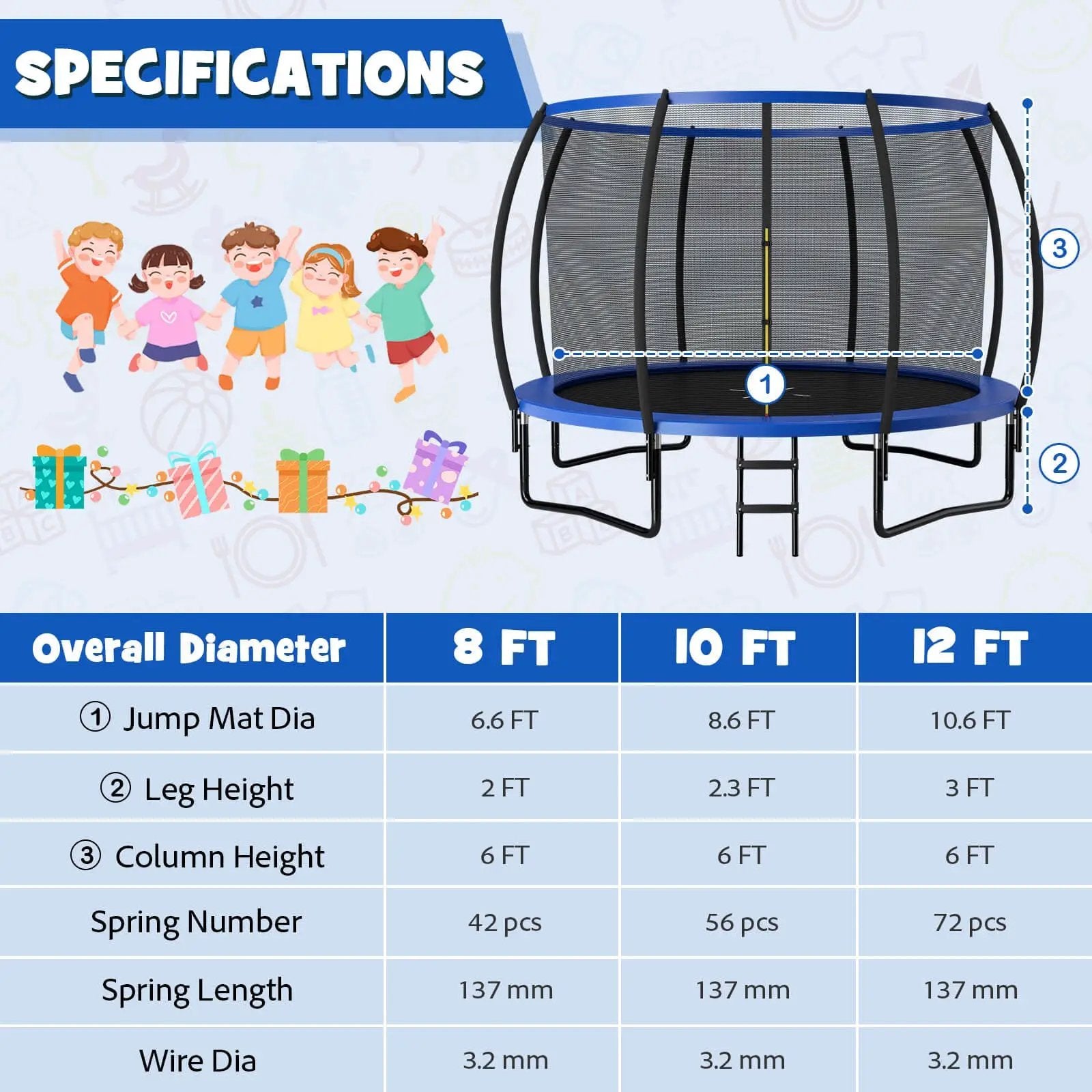 12FT ASTM Approved Recreational Trampoline with Ladder by DirectDeals
