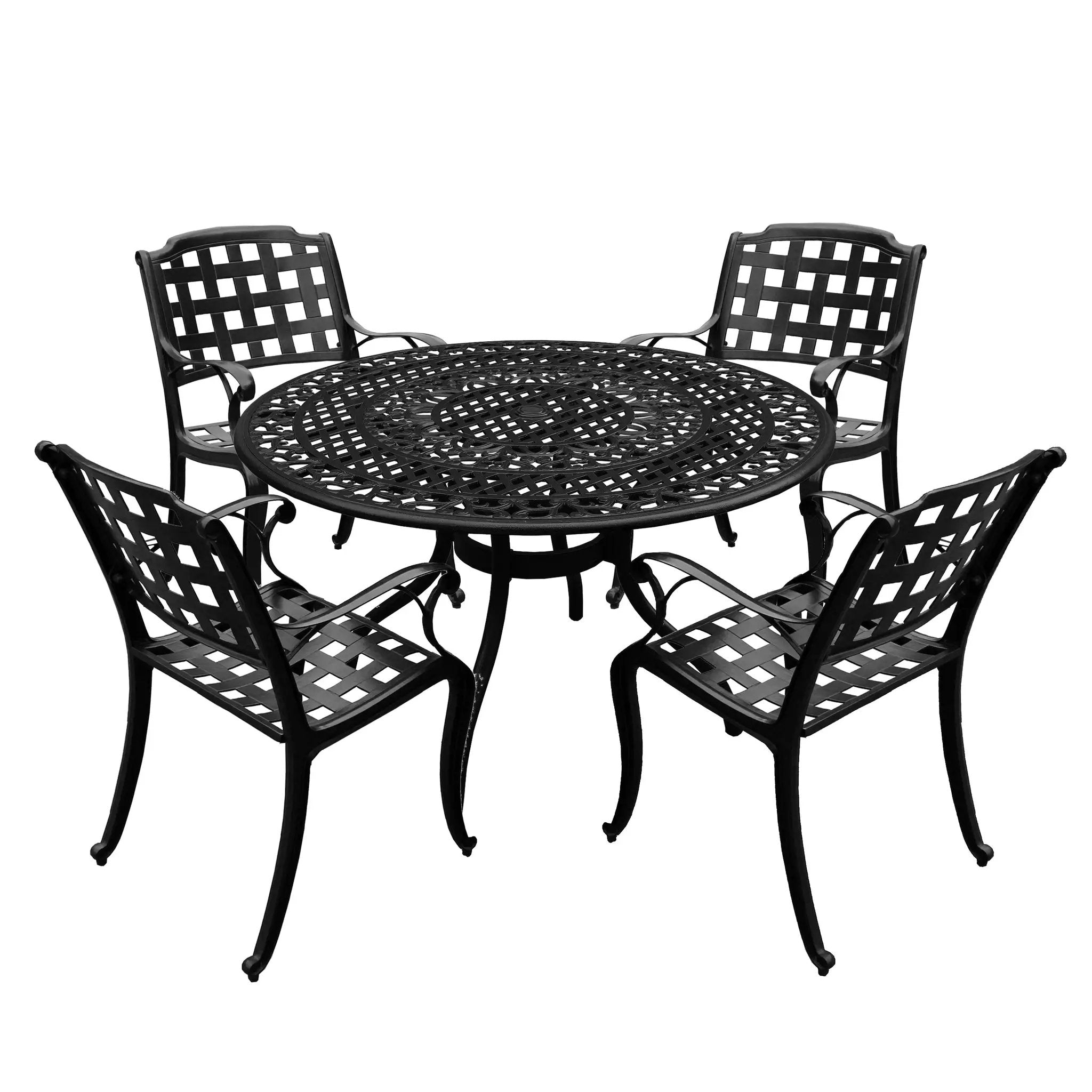 Outdoor Aluminum 5pc Round Black Patio Dining Set with Four Chairs by Sharicks