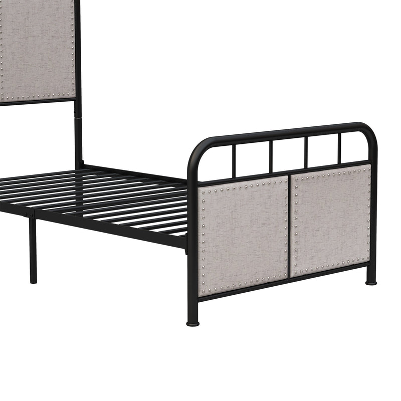 Twin Size Linen Upholstered Platform Metal Bed Frame, photo 10 of 13