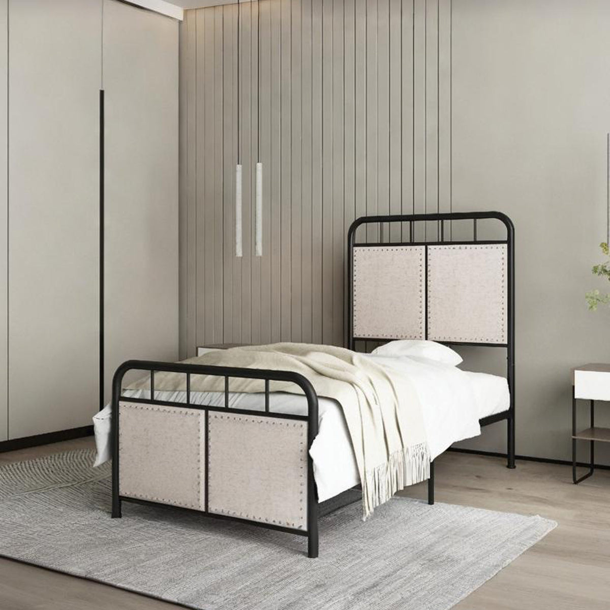 Twin Size Linen Upholstered Platform Metal Bed Frame, photo 3 of 13