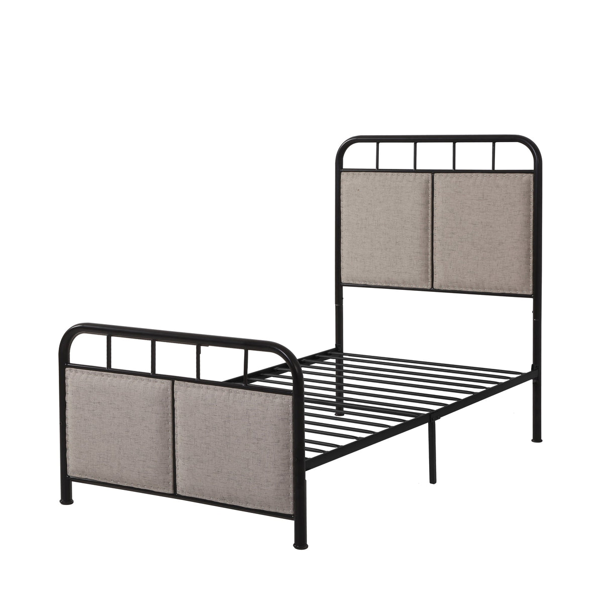 Twin Size Linen Upholstered Platform Metal Bed Frame, photo 5 of 13