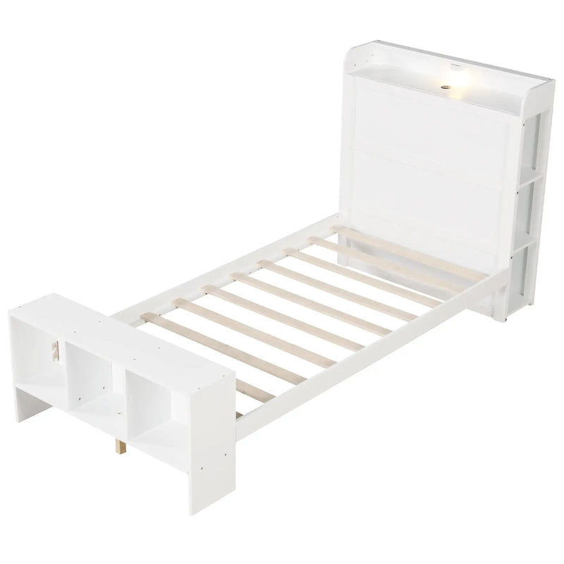 Full Size Bed Frame with 2 USB Ports with Storage Headboard and Lights by DirectDeals