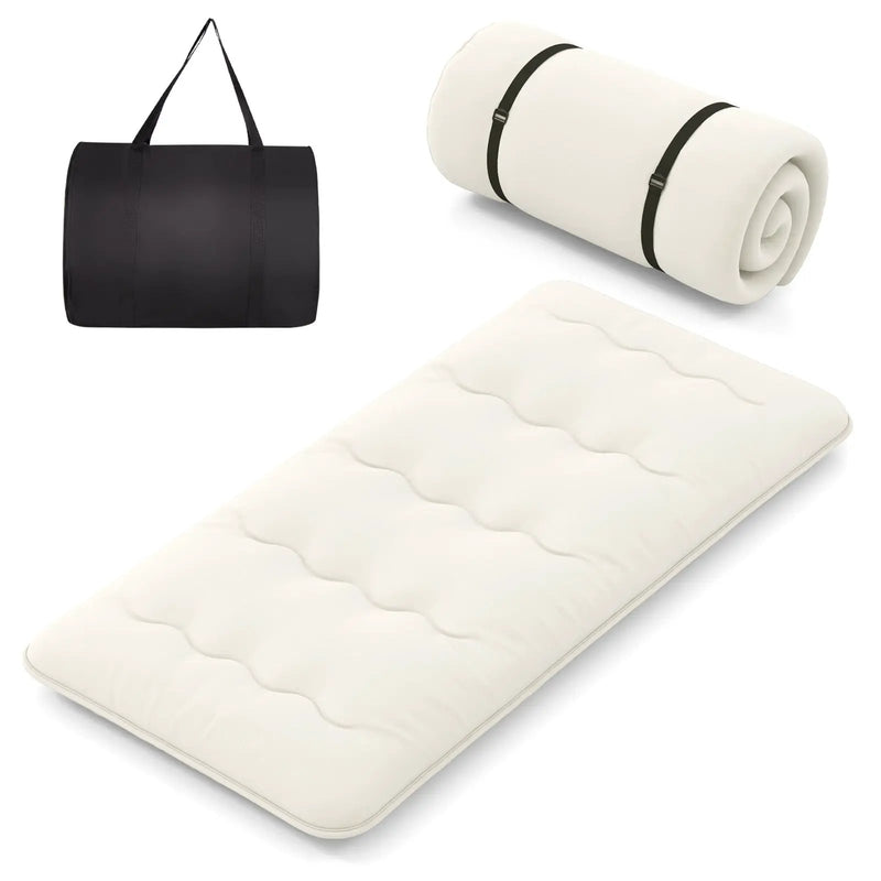 Queen/King/Twin/Full Futon Mattress Floor Sleeping Pad with Washable Cover Beige by DirectDeals