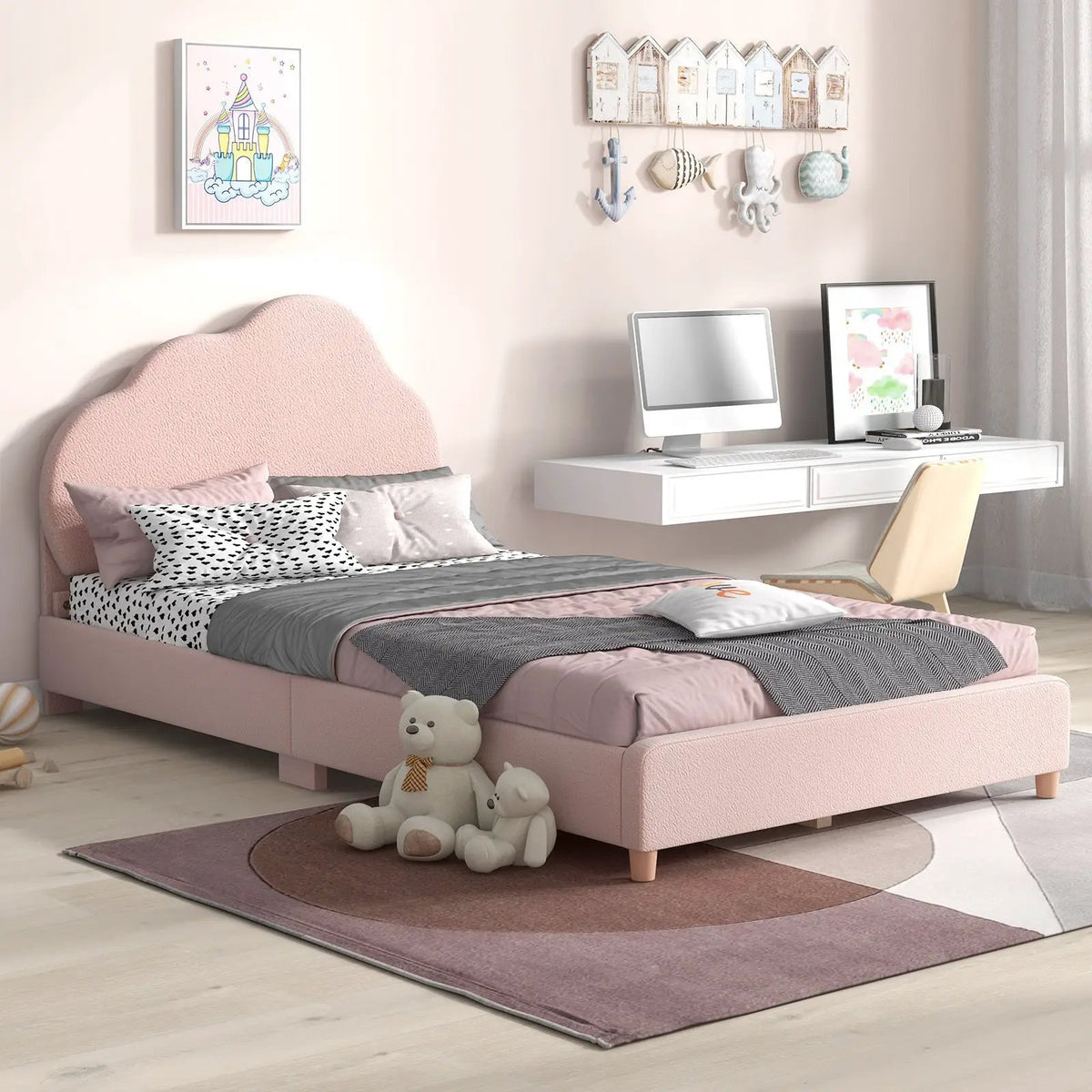 Twin Bed Frame with Height-Adjustable Headboard and Sturdy Wooden Slats by DirectDeals