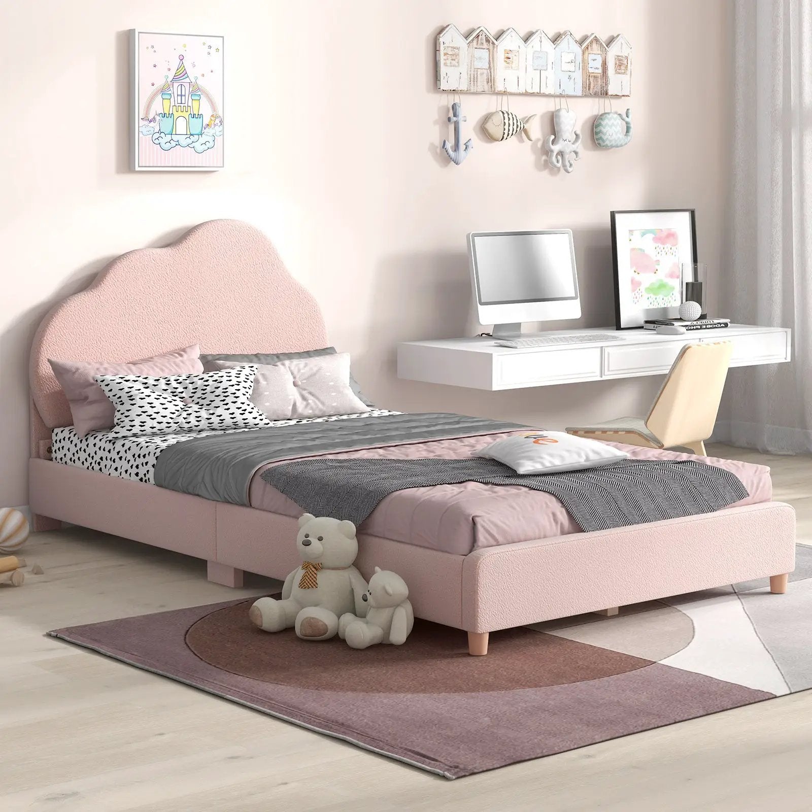 Twin Bed Frame with Height-Adjustable Headboard and Sturdy Wooden Slats by DirectDeals