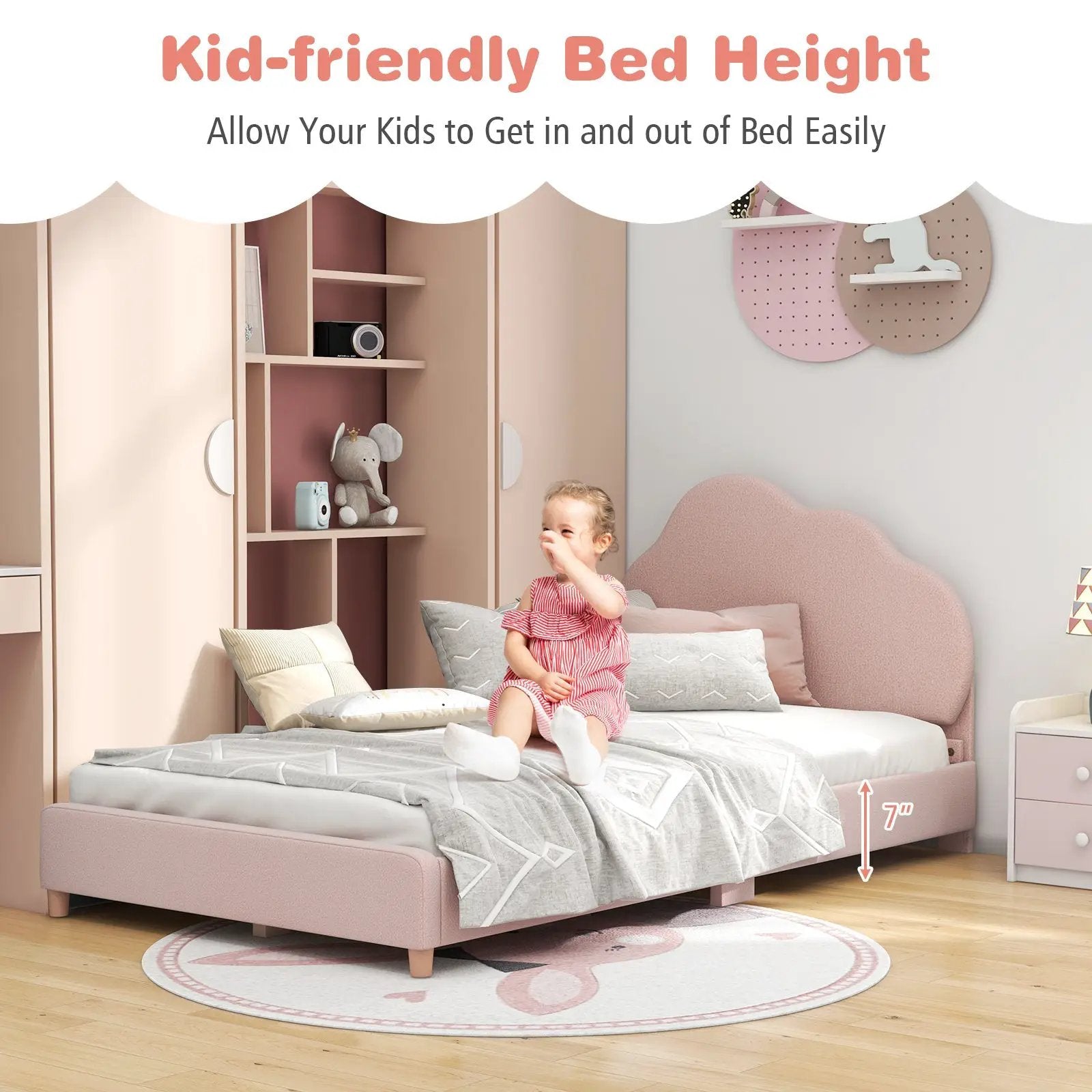 Twin Bed Frame with Height-Adjustable Headboard and Sturdy Wooden Slats by DirectDeals