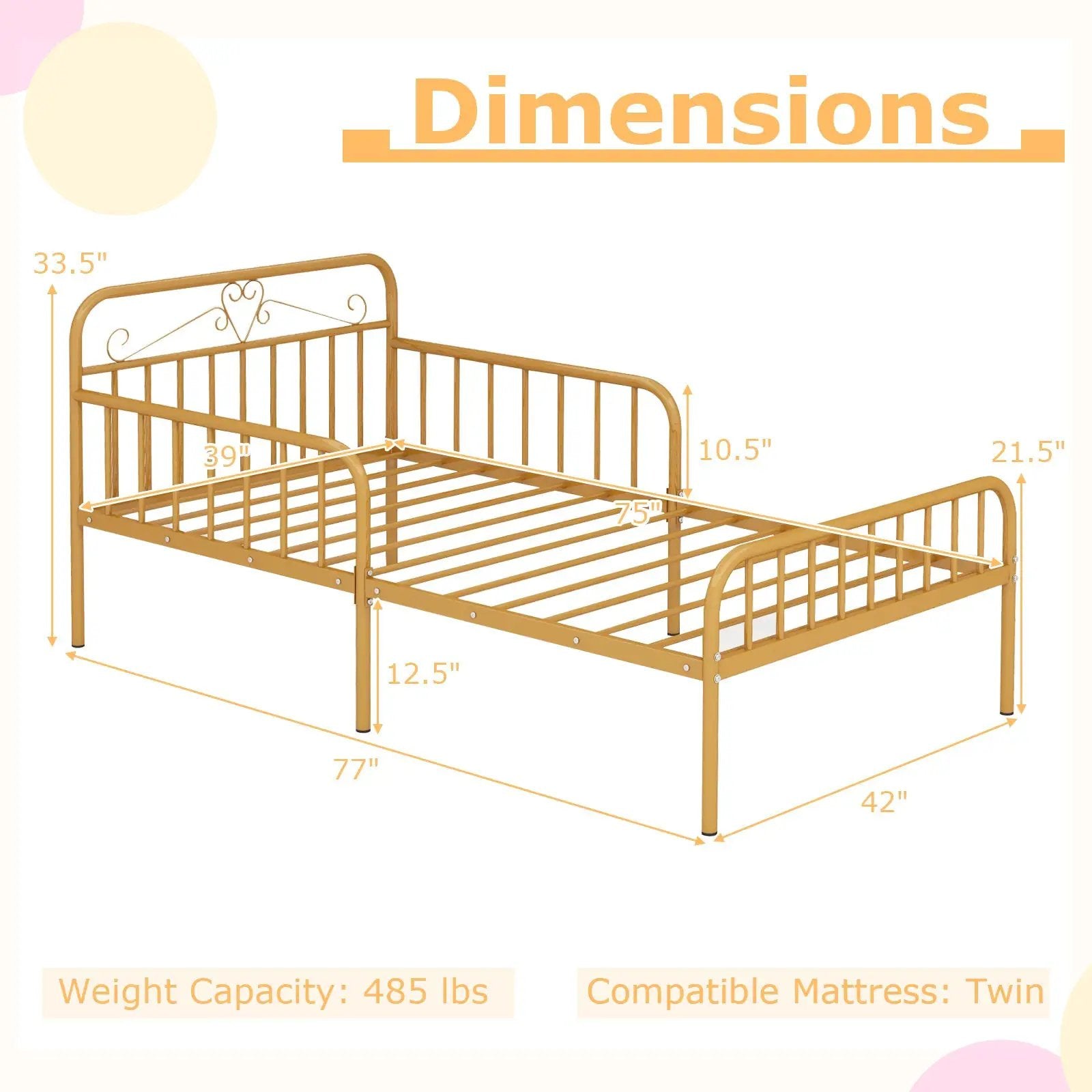 Twin Size Bed Frame with Headboard and Safety Side Guardrails by DirectDeals