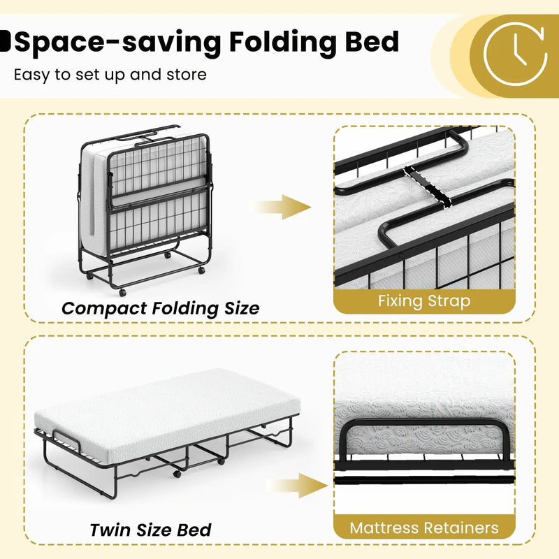 Twin Size Folding Bed with Memory Foam Mattress and Heavy-duty Metal Frame by DirectDeals