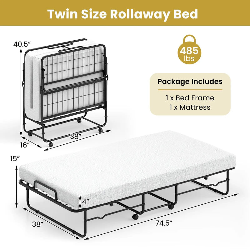 Twin Size Folding Bed with Memory Foam Mattress and Heavy-duty Metal Frame by DirectDeals