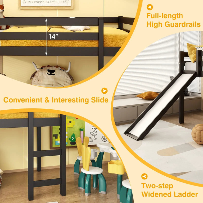 Twin Size Low Sturdy Loft Bed with Slide Wood by DirectDeals