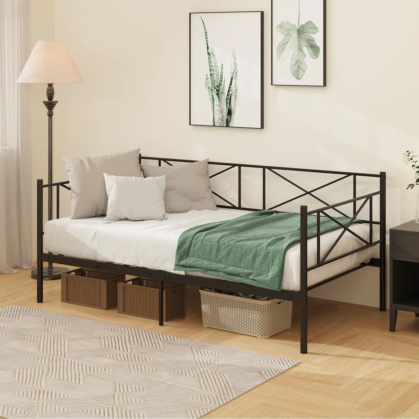 Twin Size Platform Bed with Heavy-duty Metal Slat Support by DirectDeals