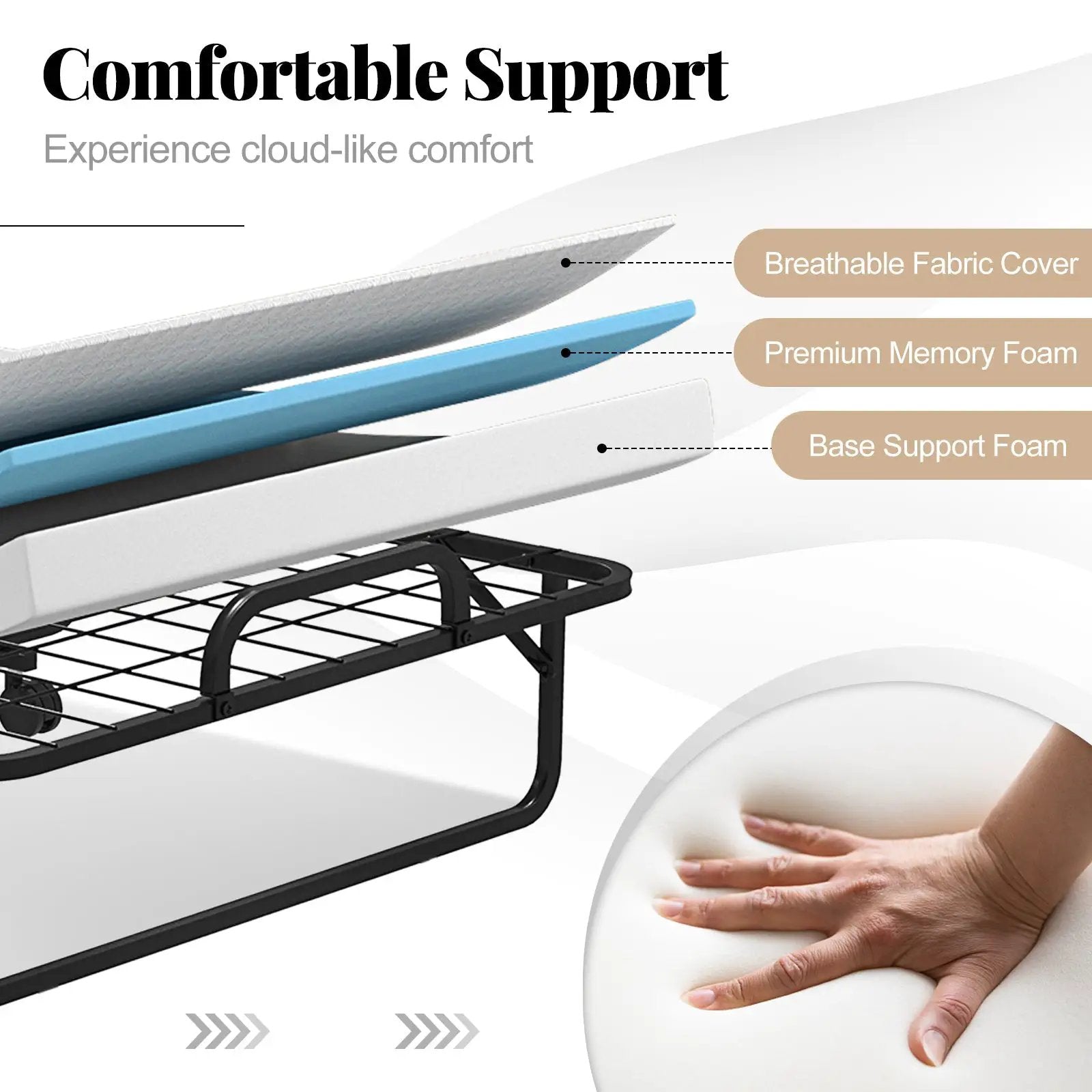 Folding Guest Bed with Memory Foam Mattress and Pillow by DirectDeals